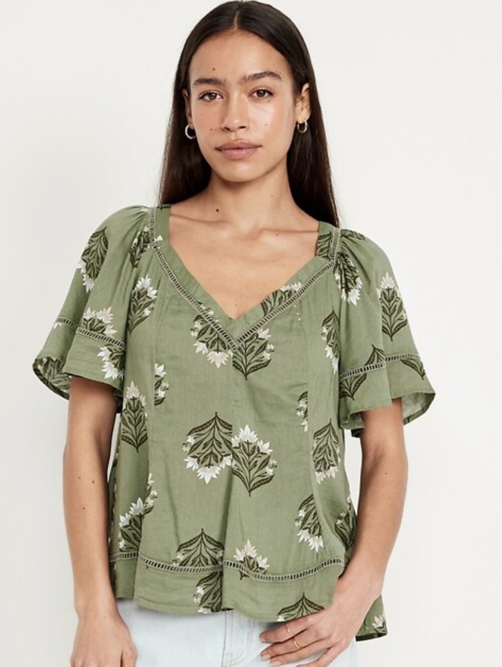 Green Flutter Sleeve Boho Top
